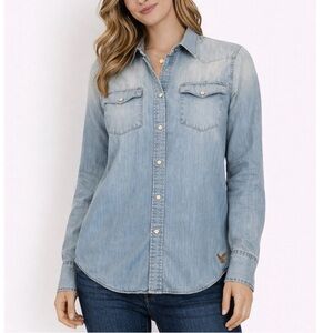 American Eagle chambray top shirt button down pearl snap jean 100% cotton SZ LG